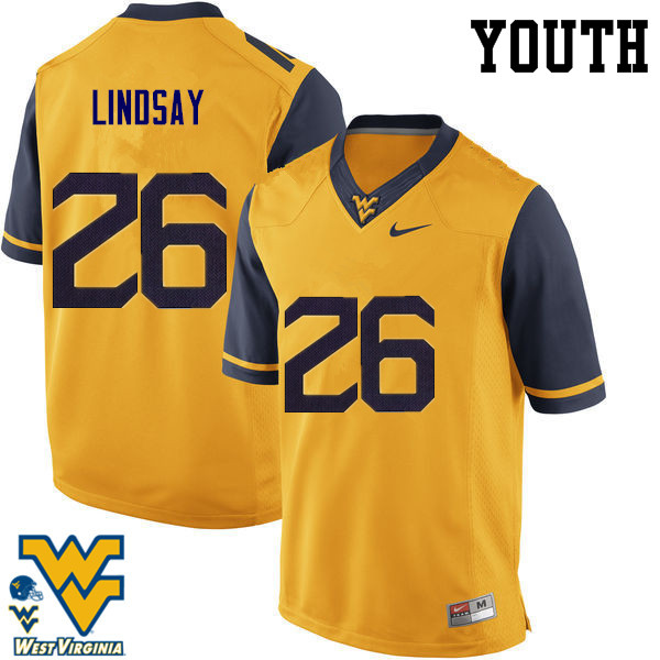 NCAA Youth Deamonte Lindsay West Virginia Mountaineers Gold #26 Nike Stitched Football College Authentic Jersey ZF23B47RD